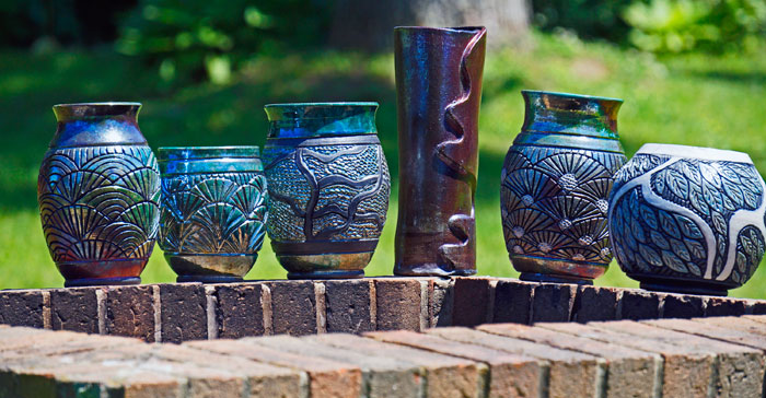 Finished Raku Pottery Pieces by Suzi
